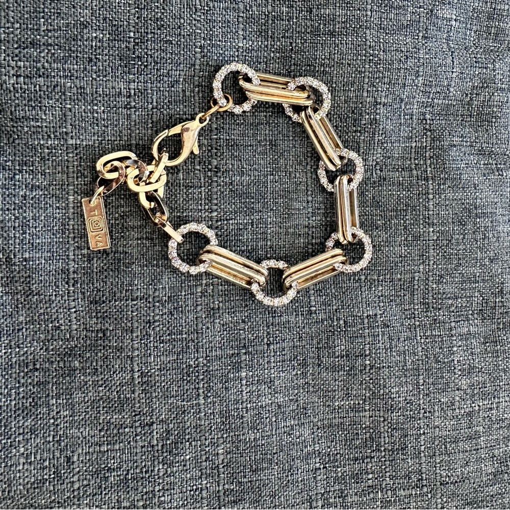 TOVA Gold and Clear Crystal Chunky Chain-Link Bracelet